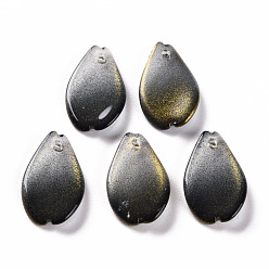 Черный Прозрачный лак окрашенные стеклянные подвески, с блеском порошок, Petaline, чёрные, 16x9.5x2 мм, отверстие : 1 мм