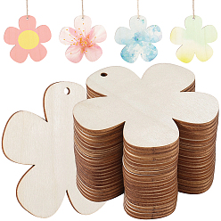 Цветок 24 шт. подвески из необработанного дерева и пеньковой веревки, цветок, 89x90x2.5 мм, отверстие : 4 мм