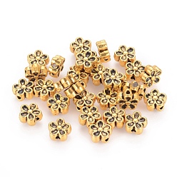 Античное Золото Сплав в тибетском стиле 3 цветочных бусин, без кадмия и без свинца, античное золото , 7x3.5 мм, отверстие : 1 мм