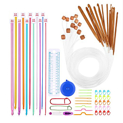 Mixed Color DIY Crochet Tool Sets, Including Bamboo Crochet Hooks Needles, Ruler, Scissor, Plastic Thread Tools & Stitch Knitting Needles & Locking Stitch Marker, Aluminum Stitch Holder & Crochet Hooks Needles, Mixed Color, Pin: 2~8mm