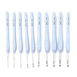 Небесно-голубой 10шт 10 стили алюминиевые крючки для вязания, с ручками из термопластичной резины, голубой, 160~162x10~13x9.5~12 мм, 1 шт / стиль