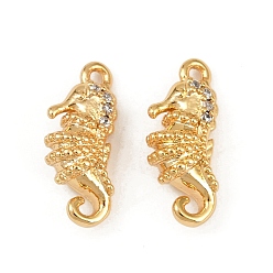 Sea Horse Подвески из латуни с микропаве из кубических цирконий на тему океана, долговечный, без никеля , реальный 18 k позолоченный, морской конек, 14x6x4.5 мм, отверстие : 1 мм