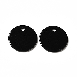 Black Spray Painted 201 Stainless Steel Charms, Flat Round Charm, Black, 15x1mm, Hole: 1.4mm