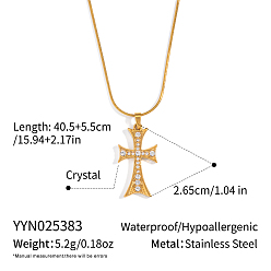 Настоящее золото 18K Мода 304 кулон-крест из нержавеющей стали с кристаллами и стразами, ожерелья в форме круглой змеи для женщин, реальный 18 k позолоченный, 15.94 дюйм (40.5 см)