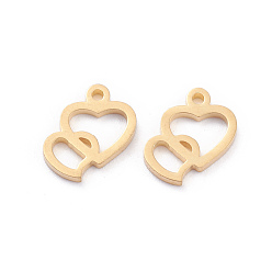 Golden Edelstahlanhänger zum Valentinstag 304, Herz mit Herz, golden, 11.5x10x1 mm, Bohrung: 1.2 mm