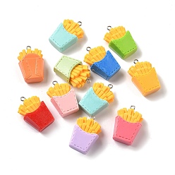 Food Непрозрачные подвески смолы, имитация еды, с железной платиной петлей, картофель-фри, 31x21x13 мм, отверстие : 2 мм