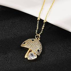 Настоящее золото 18K Ожерелье с кулоном из кубического циркония, гриб с сердечком, реальный 18 k позолоченный, 17.09 дюйм (43.4 см)