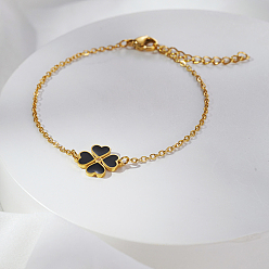 Настоящее золото 18K Браслеты из нержавеющей стали в форме сердца с клеверными звеньями, браслеты-цепочки для женщин, реальный 18 k позолоченный, 7-7/8 дюйм (20 см)