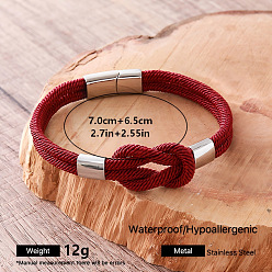 Dark Red Braided Knot Nylon Cord Bracelets with 304 Stainless Steel Magnetic Clasps for Men, Stainless Steel Color, Dark Red, Inner Diameter: 2.76 inch(7cm)