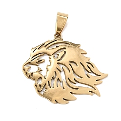 Real 18K Gold Plated 201 Stainless Steel Pendants, Lion Charms, Cut-Out, Real 18K Gold Plated, 30.5x34.5x1.5mm, Hole: 1.8mm