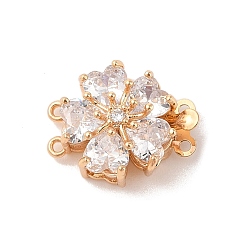 Прозрачный Латунные микро проложить кубического циркония ящик с застежками, со стеклом, без никеля , цветок, 2 нитей, 4-луночное, золотые, прозрачные, 20.5x15.5x10 мм, отверстие : 1.2 мм