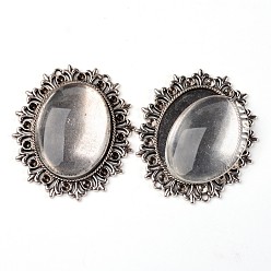 Antique Silver Alloy Cabochon & Rhinestone Settings and 40x30mm Oval Clear Glass Covers Sets, Lead Free & Nickel Free, Antique Silver, Cabochon Settings: 56x49x2mm, Tray: 40x30mm, Fit for 2mm rhinestone