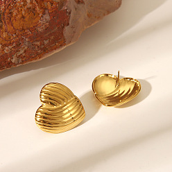 Настоящее золото 18K Стильные 304 серьги-гвоздики в форме сердца из нержавеющей стали для женщин, реальный 18 k позолоченный, 23.5x23.7 мм