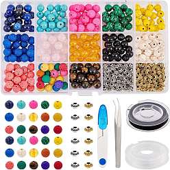 Mixed Color DIY Stretch Bracelets Making Kits, include Gemstone & Glass Beads, Alloy Spacer Beads, Flat Elastic Crystal String, Iron Scissors and 304 Stainless Steel Tweezers, Mixed Color