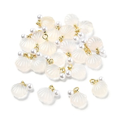 Натуральный Агат Подвески в форме ракушек из натурального агата, с латунными петлями золотистого тона и пластиковой имитацией жемчуга, 16~17x14~15x6~8 мм, отверстие : 3.5 мм