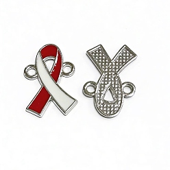 Красный Двухцветные сплавные эмалированные звенья ленты, соединительные подвески, красные, 21x14 мм