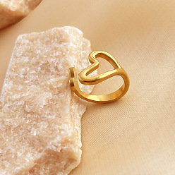 Настоящее золото 18K 304 открытые манжеты из нержавеющей стали с полым сердцем для женщин, реальный 18 k позолоченный, внутренний диаметр: 18 мм