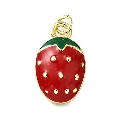Клубника Латунь эмаль подвески, стойки покрытие, долговечный, без свинца и без кадмия, реальный 18 k позолоченный, клубника, 20x12x4 мм, отверстие : 3 мм