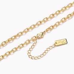 Real 18K Gold Plated Brass Cable Chain Necklaces, with Lobster Claw Clasps, Long-Lasting Plated, Textured, Word Hand Made, Real 18K Gold Plated, 20-1/4 inch(51.5cm)