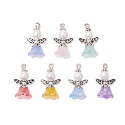 (52) Непрозрачная лаванда Стеклянные жемчужные подвески, подвески-ангелы в форме цветка, с крыльями из сплава и железной петлей, разноцветные, 21.5x15.5x10 мм, отверстие : 1.8 мм