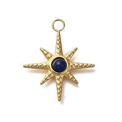 Ляпис-Лазурь Природный лазурит подвески, ионное покрытие (ip) 304 подвески-звездочки из нержавеющей стали с соединительными кольцами, реальный 14 k позолоченный, 25x21x4 мм, отверстие : 2.5 мм