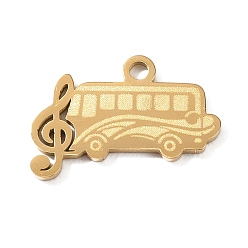 Golden 304 Stainless Steel Pendants, Bus with Musical Note Charms, Hand Polished, Ion Plating(IP), Golden, 13x19x1.4mm, Hole: 1.8mm