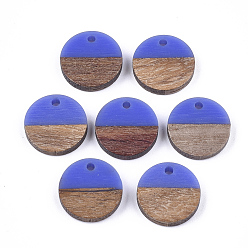 Розовато-лиловый Подвески из смолы и ореха, плоско-круглые, розовато-лиловый, 14~15x3~4 мм, отверстие : 1.8 мм