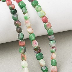 Vert Teints naturels blanches perles de jade brins, nuggets, pierre tombée, verte, 5~6.5x5~6.5x4~5.5mm, Trou: 0.8mm, Environ 64~66 pcs/chapelet, 15.75'' (40 cm)