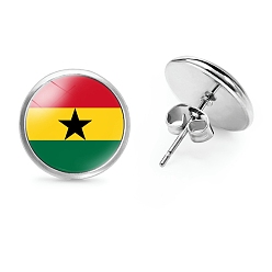 Разноцветный Плоские круглые стеклянные серьги-гвоздики на тему национального флага, серьги из платинового сплава, красочный, 12 мм