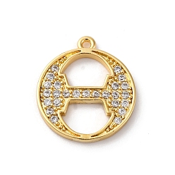 Letter Q Подвеска из латуни с микропаве из кубического циркония, греческий алфавит, реальный 18 k позолоченный, Буква Q, 14x16x1.5~1.6 мм, отверстие : 1.1 мм