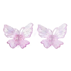 Prune Pendentifs en plastique transparent, charmes de papillon, de couleur plaquée ab , prune, 33.5~36x39~40x10~11.5mm, Trou: 7.5~9.5x2.5~3mm, environ335 pcs / 500 g