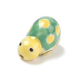 Tortoise Handmade Porcelain Beads, Animal Theme, Hand Painted, Famille Rose Porcelain, Green, Tortoise, 12.5x18x10.5mm, Hole: 1.8mm