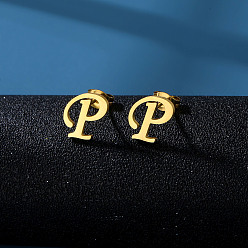 Letter P 201 из нержавеющей стали серьги, золотые, Письмо P, 10x10 мм