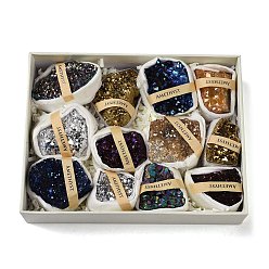 Кварц Гальваника природный кварцевая жеода рог изобилия образец минерала, кластер необработанных кристаллов, Целебный кристалл в подарок для домашнего декора, с бумажной коробкой, 40.5~51.5x26~37x31~40 мм