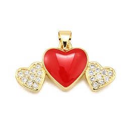 Настоящее золото 18K Латунные микро проложить кубического циркония подвески, сердце, с эмалью, стойки покрытие, долговечный, без свинца и без кадмия, реальный 18 k позолоченный, 13.5x26x3.5 мм, отверстие : 4.5x2 мм