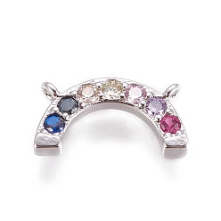 Platinum Brass Micro Pave Cubic Zirconia Charms, Cadmium Free & Lead Free, Rainbow, Colorful, Platinum, 7x14x2mm, Hole: 1mm
