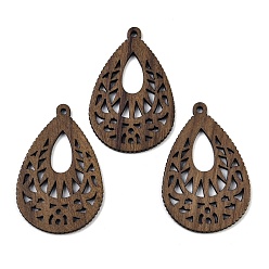 Кокосово-Коричневый Подвески из орехового дерева, слеза, кокосового коричневый, 44.5x29x2.5 мм, отверстие : 2 мм