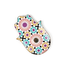 Разноцветный Керамическое блюдо для украшений, рука хамса с пластиной для украшения от сглаза, лоток для хранения колец, , серьга, красочный, 160x115 мм