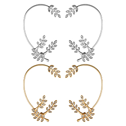 (52) Непрозрачная лаванда 4 шт. 4 стили серьги-манжеты из сплава листьев со стразами, с высоким чувством изгиба, разноцветные, 76~80x38~40 мм, 1 шт / цвет