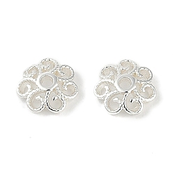 Посеребрённый Шапочки и конусы для бусин, латунные, без кадмия, без никеля и без свинца, полые цветок, 925 серебро покрытием, 7x7.5x2 мм, отверстие : 1.2 мм