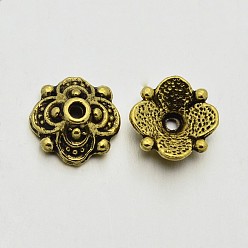 Античное Золото Античный золотой тон сплава тибетское стиль цинка 4 -petal шапки шарик, 10x10x4 мм, отверстие : 1 мм