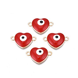 Красный Соединители звеньев сплава, с эмалью, сердце с сглаза, золотой свет, красные, 13.5x20.5x4.5 мм, отверстие : 1.8 мм