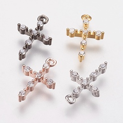 (52) Непрозрачная лаванда Латунные микро проложить кубического циркония прелести, крестик, разноцветные, 13.5x9x2.5 мм, отверстие : 1 мм