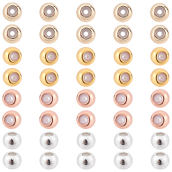 Gemischte Farbe 40Stück 4Farben Rack Beschichtung Messing Perlen, Silikon drin, cadmiumfrei und bleifrei, Rondell, langlebig überzogen, Gemischte Farbe, 6x4.5 mm, Bohrung: 1.2 mm, 10 Stk. je Farbe