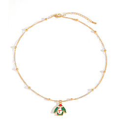 Снеговик Рождественские ожерелья с подвесками из цинкового сплава и эмали, золотые, зелёные, снеговик, 16.93 дюйм (43 см), Кулон : 32 мм