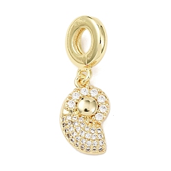 Shell Shape Подвески-шармы с изображением морских животных из латуни с микропаве из прозрачных кубических цирконий, подвески с большими отверстиями в океанской тематике, реальный 18 k позолоченный, формы раковины, 26.5 мм, отверстие : 4.7 мм