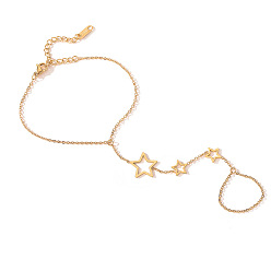 Настоящее золото 18K Браслеты из нержавеющей стали с цепочкой и кольцом для женщин, реальный 18 k позолоченный, 6-3/4 дюйм (17 см)