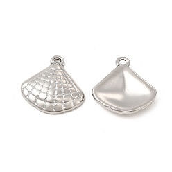 Stainless Steel Color Non-Tarnish 304 Stainless Steel Pendants, Shell Charm, Stainless Steel Color, 17x17x3.5mm, Hole: 1.4mm