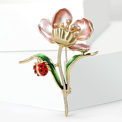 Золотой Эмалированные значки с изображением лотоса и божьей коровки, штыри отворотом сплава горного хрусталя для одежды рюкзака, золотые, 60x45.5 мм