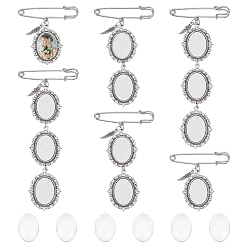 Античное Серебро Железные овальные звенья для основы броши, с прозрачными стеклянными кабошонами и подвесками-крылышками из сплава, античное серебро, 55~135 мм